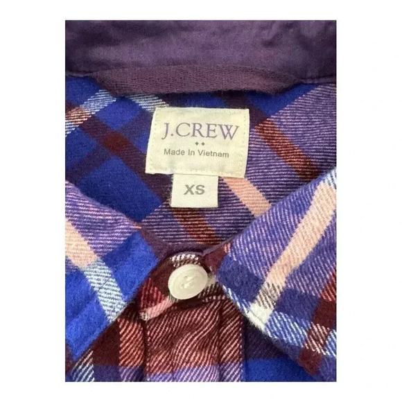 J. Crew Women's XS Blue Plaid Flannel Button-Up Shirt Long Sleeve Collared‎ - Picture 4 of 7